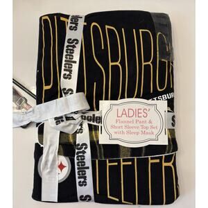 Pittsburgh Steelers Women’s Flannel Pant And Short Sleeve Shirt Sleep Set Small
